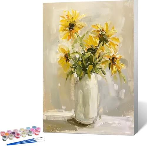 Malen Nach Zahlen Erwachsene Vase Malen Nach Zahlen mit Rahmen Malen Nach Zahlen Klein 100x135 cm Paint by Numbers Adult mit Pinseln und Acrylfarben Bastelset Geschenke und Home Haus Deko (Blume) D-5 von Zgcoyeo