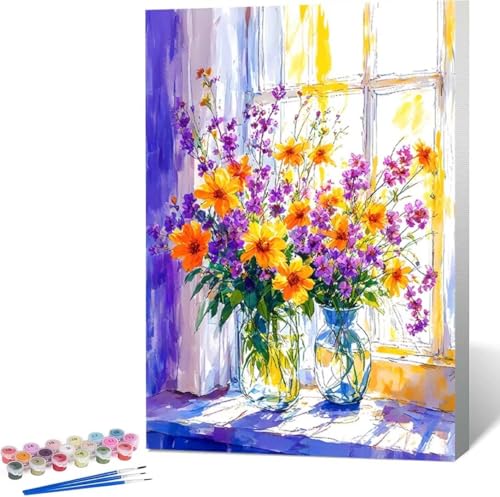 Malen Nach Zahlen Erwachsene Vase Malen Nach Zahlen mit Rahmen Malen Nach Zahlen Klein 50x65 cm Paint by Numbers Adult mit Pinseln und Acrylfarben Bastelset Geschenke und Home Haus Deko (Blume) 7-6 von Zgcoyeo