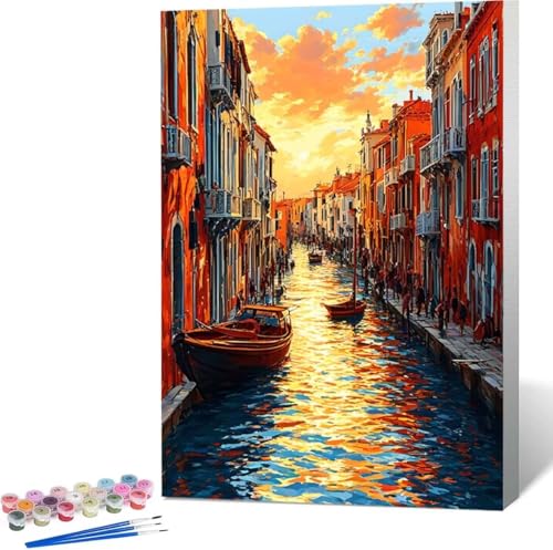 Malen Nach Zahlen Erwachsene Venedig Malen Nach Zahlen mit Rahmen Malen Nach Zahlen Klein 100x135 cm Paint by Numbers Adult mit Pinseln und Acrylfarben Geschenke und Home Haus Deko (Landschaft) L-4 von Zgcoyeo