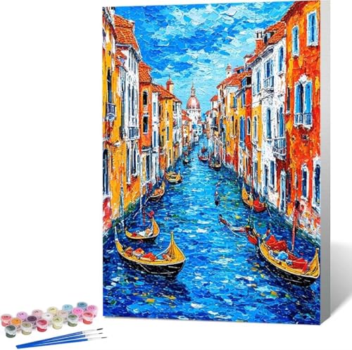 Malen Nach Zahlen Erwachsene Venedig Malen Nach Zahlen mit Rahmen Malen Nach Zahlen Klein 100x135 cm Paint by Numbers Adult mit Pinseln und Acrylfarben Geschenke und Home Haus Deko (Wasserstadt) 9-U von Zgcoyeo