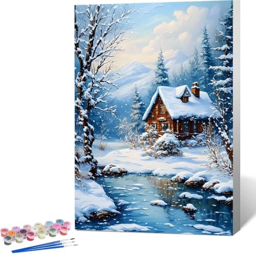 Malen Nach Zahlen Erwachsene Winter Malen Nach Zahlen mit Rahmen Malen Nach Zahlen Klein 60x80 cm Paint by Numbers Adult mit Pinseln und Acrylfarben Bastelset Geschenke und Home Haus Deko (Schnee) 8-E von Zgcoyeo