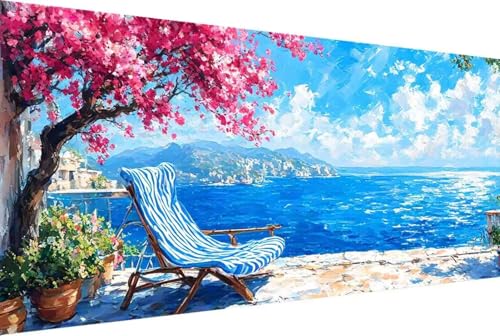 Meer Malen Nach Zahlen Baum Malen Nach Zahlen Erwachsene Gerahmt Paint by Numbers, mit Pinseln und Acrylfarben Leinwand Art Kits Paint by Numbers Adult für Geschenke und Home Haus Deko 100x200cm -325F von Zgcoyeo