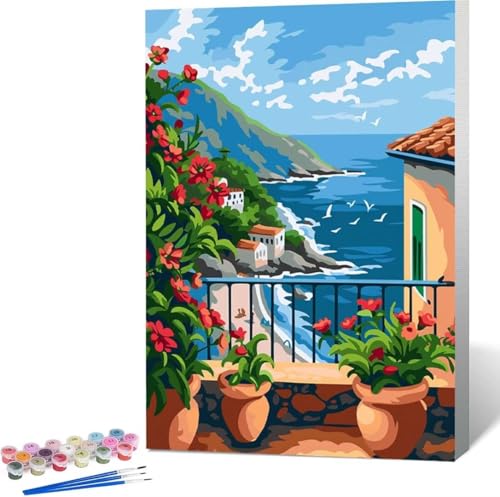 Meer Malen Nach Zahlen Blume Malen Nach Zahlen Erwachsene Rahmenlos Paint by Numbers Kit, DIY Malen Nach Zahlen Kinder mit Pinseln und Acrylfarben, für Geschenke und Heimdekoration 100x135 cm J-U von Zgcoyeo