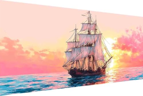 Meer Malen Nach Zahlen Boot Malen Nach Zahlen Erwachsene Gerahmt Paint by Numbers, mit Pinseln und Acrylfarben Leinwand Art Kits Paint by Numbers Adult für Geschenke und Home Haus Deko 100x200cm -82rA von Zgcoyeo