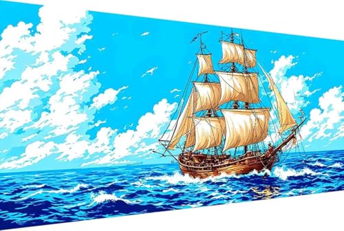 Meer Malen Nach Zahlen Boot Malen Nach Zahlen Erwachsene Gerahmt Paint by Numbers, mit Pinseln und Acrylfarben Leinwand Art Kits Paint by Numbers Adult für Geschenke und Home Haus Deko 100x200cm -6y8 von Zgcoyeo