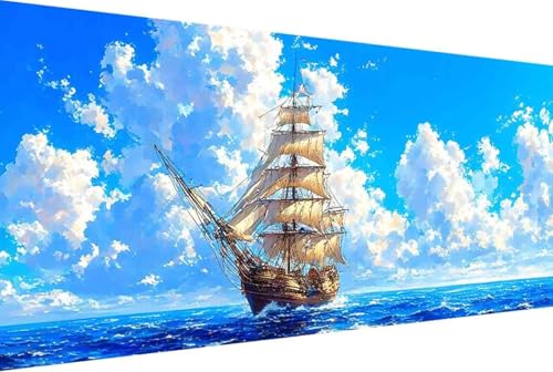 Meer Malen Nach Zahlen Boot Malen Nach Zahlen Erwachsene Gerahmt Paint by Numbers, mit Pinseln und Acrylfarben Leinwand Art Kits Paint by Numbers Adult für Geschenke und Home Haus Deko 30x60cm -725S von Zgcoyeo