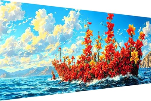 Meer Malen Nach Zahlen Boot Malen Nach Zahlen Erwachsene Gerahmt Paint by Numbers, mit Pinseln und Acrylfarben Leinwand Art Kits Paint by Numbers Adult für Geschenke und Home Haus Deko 50x100cm -29rW von Zgcoyeo