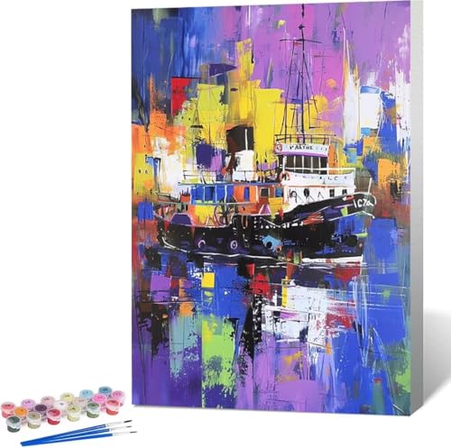 Meer Malen Nach Zahlen Boot Malen Nach Zahlen Erwachsene Rahmenlos Paint by Numbers Kit, DIY Malen Nach Zahlen Kinder mit Pinseln und Acrylfarben, für Geschenke und Heimdekoration 100x135 cm 5-1 von Zgcoyeo