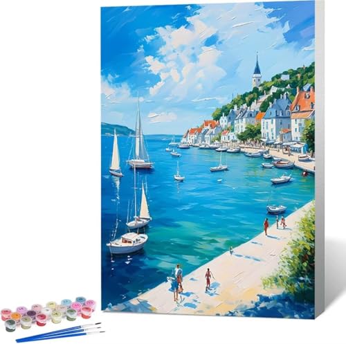 Meer Malen Nach Zahlen Boot Malen Nach Zahlen Erwachsene Rahmenlos Paint by Numbers Kit, DIY Malen Nach Zahlen Kinder mit Pinseln und Acrylfarben, für Geschenke und Heimdekoration 100x135 cm C-4 von Zgcoyeo