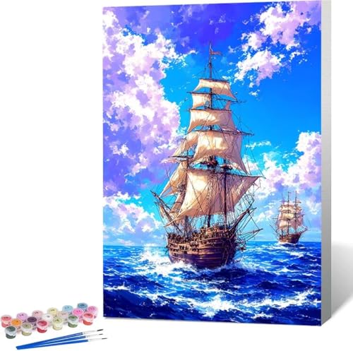 Meer Malen Nach Zahlen Boot Malen Nach Zahlen Erwachsene Rahmenlos Paint by Numbers Kit, DIY Malen Nach Zahlen Kinder mit Pinseln und Acrylfarben, für Geschenke und Heimdekoration 100x135 cm D-3 von Zgcoyeo