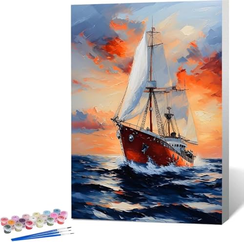 Meer Malen Nach Zahlen Boot Malen Nach Zahlen Erwachsene Rahmenlos Paint by Numbers Kit, DIY Malen Nach Zahlen Kinder mit Pinseln und Acrylfarben, für Geschenke und Heimdekoration 100x135 cm X-5 von Zgcoyeo