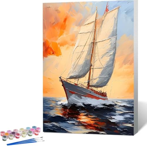 Meer Malen Nach Zahlen Boot Malen Nach Zahlen Erwachsene Rahmenlos Paint by Numbers Kit, DIY Malen Nach Zahlen Kinder mit Pinseln und Acrylfarben Painting, Geschenke und Heimdekoration 30x40 cm I-L von Zgcoyeo