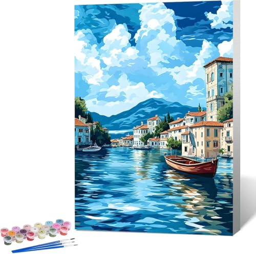 Meer Malen Nach Zahlen Boot Malen Nach Zahlen Erwachsene Rahmenlos Paint by Numbers Kit, DIY Malen Nach Zahlen Kinder mit Pinseln und Acrylfarben Painting, Geschenke und Heimdekoration 40x50 cm P-9 von Zgcoyeo