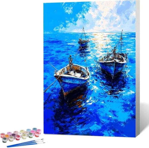 Meer Malen Nach Zahlen Boot Malen Nach Zahlen Erwachsene Rahmenlos Paint by Numbers Kit, DIY Malen Nach Zahlen Kinder mit Pinseln und Acrylfarben Painting, Geschenke und Heimdekoration 50x65 cm 6-T von Zgcoyeo