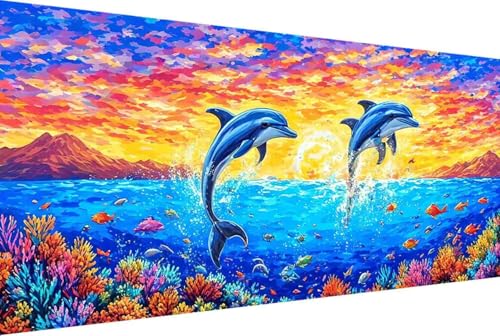 Meer Malen Nach Zahlen Delphin Malen Nach Zahlen Erwachsene Gerahmt Paint by Numbers, mit Pinseln und Acrylfarben Leinwand Kits Paint by Numbers Adult für Geschenke und Home Haus Deko 70x140cm -70r0 von Zgcoyeo