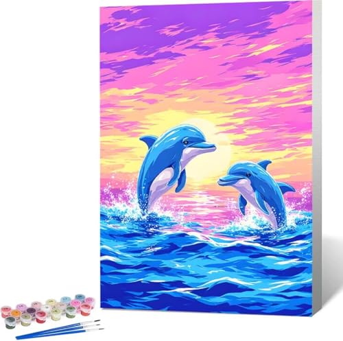 Meer Malen Nach Zahlen Delphin Malen Nach Zahlen Erwachsene Rahmenlos Paint by Numbers Kit, DIY Malen Nach Zahlen Kinder mit Pinseln und Acrylfarben, für Geschenke und Heimdekoration 60x80 cm 3-B von Zgcoyeo