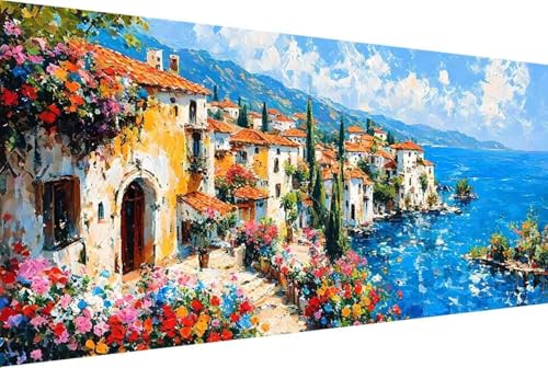 Meer Malen Nach Zahlen Erwachsene Gerahmt Blume Malen Nach Zahlen Klein 30x60cm Paint by Numbers Adult mit Acrylfarben Set und 4 Pinsel Ölgemälde Leinwand Bastelset Geschenke und Heimdekoration -325C von Zgcoyeo