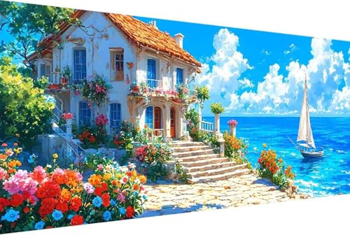 Meer Malen Nach Zahlen Erwachsene Gerahmt Blume Malen Nach Zahlen Klein 30x60cm Paint by Numbers Adult mit Acrylfarben Set und 4 Pinsel Ölgemälde Leinwand Bastelset Geschenke und Heimdekoration -80y0 von Zgcoyeo