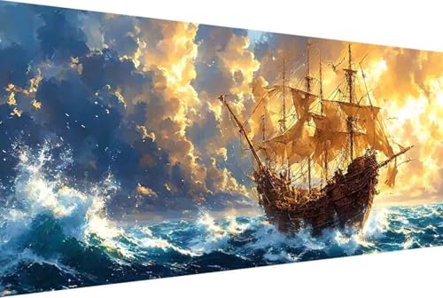 Meer Malen Nach Zahlen Erwachsene Gerahmt Boot Malen Nach Zahlen Klein 30x60cm Paint by Numbers Adult mit Acrylfarben Set und 4 Pinsel Ölgemälde Leinwand Bastelset Geschenke und Heimdekoration -12r6 von Zgcoyeo