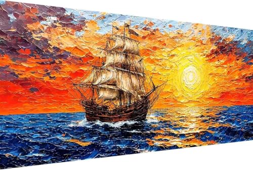 Meer Malen Nach Zahlen Erwachsene Gerahmt Boot Malen Nach Zahlen XXL 100x200cm Paint by Numbers Adult mit Acrylfarben Set und 4 Pinsel Ölgemälde Leinwand Bastelset Geschenke und Heimdekoration -31yS von Zgcoyeo