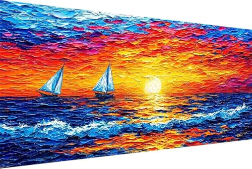 Meer Malen Nach Zahlen Erwachsene Gerahmt Landschaft Malen Nach Zahlen XXL 100x200cm Paint by Numbers Adult mit Acrylfarben Set und 4 Pinsel Ölgemälde Leinwand Bastelset Heimdekoration Geschenke -7k1 von Zgcoyeo