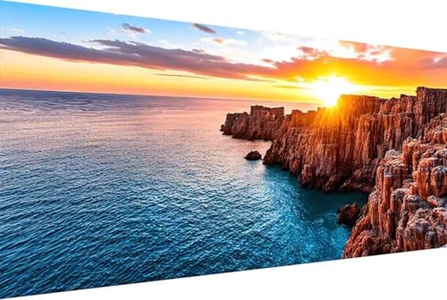 Meer Malen Nach Zahlen Erwachsene Gerahmt Sonnenuntergang Malen Nach Zahlen XXL 100x200cm Paint by Numbers Adult mit Acrylfarben Set und 4 Pinsel Ölgemälde Leinwand Bastelset und Heimdekoration -15r9 von Zgcoyeo