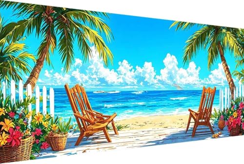 Meer Malen Nach Zahlen Erwachsene Gerahmt Strand Malen Nach Zahlen XXL 100x200cm Paint by Numbers Adult mit Acrylfarben Set und 4 Pinsel Ölgemälde Leinwand Bastelset Geschenke und Heimdekoration -32y0 von Zgcoyeo