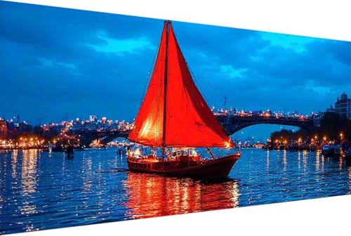 Meer Malen Nach Zahlen Erwachsene Rahmenlos Boot Malen Nach Zahlen XXL 100x200cm Paint by Numbers Adult mit Acrylfarben Set und 4 Pinsel Ölgemälde Leinwand Bastelset Geschenke und Heimdekoration -33y0 von Zgcoyeo