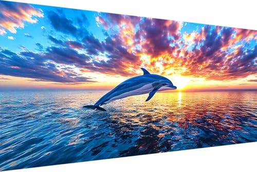 Meer Malen Nach Zahlen Erwachsene Rahmenlos Delphin Malen Nach Zahlen Klein 30x60cm Paint by Numbers Adult mit Acrylfarben Set und 4 Pinsel Ölgemälde Leinwand Bastelset Heimdekoration Geschenke -72hL von Zgcoyeo