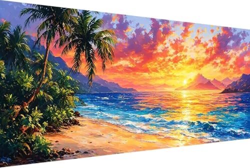 Meer Malen Nach Zahlen Erwachsene Rahmenlos Landschaft Malen Nach Zahlen Klein 30x60cm Paint by Numbers Adult mit Acrylfarben Set und 4 Pinsel Ölgemälde Leinwand Bastelset und Heimdekoration -5rZ von Zgcoyeo