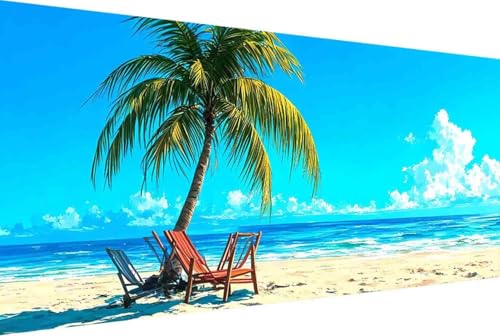 Meer Malen Nach Zahlen Erwachsene Rahmenlos Strand Malen Nach Zahlen Klein 30x60cm Paint by Numbers Adult mit Acrylfarben Set und 4 Pinsel Ölgemälde Leinwand Bastelset Heimdekoration Geschenke -3252 von Zgcoyeo