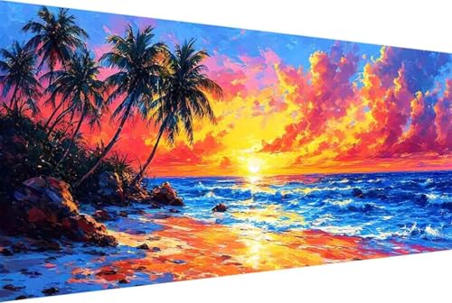 Meer Malen Nach Zahlen Erwachsene Rahmenlos Strand Malen Nach Zahlen XXL 100x200cm Paint by Numbers Adult mit Acrylfarben Set und 4 Pinsel Ölgemälde Leinwand Bastelset Heimdekoration Geschenke -1rX von Zgcoyeo