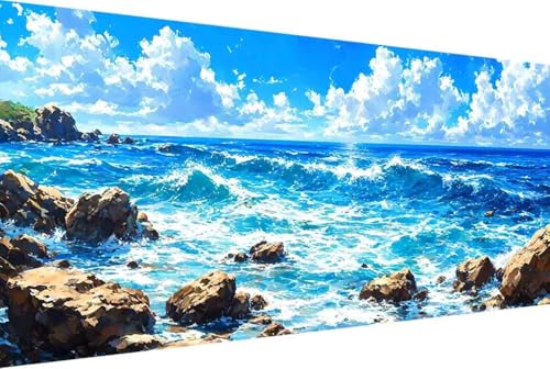 Meer Malen Nach Zahlen Erwachsene Rahmenlos Wolke Malen Nach Zahlen Klein 30x60cm Paint by Numbers Adult mit Acrylfarben Set und 4 Pinsel Ölgemälde Leinwand Bastelset Heimdekoration Geschenke -74k5 von Zgcoyeo