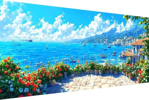 Meer Malen Nach Zahlen Landschaft Malen Nach Zahlen Erwachsene Rahmenlos Paint by Numbers, mit Pinseln und Acrylfarben Leinwand Art Kits Paint by Numbers Adult Home Haus Deko Geschenke 30x60cm -35h1 von Zgcoyeo