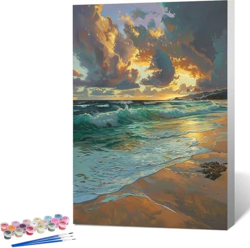 Meer Malen Nach Zahlen Landschaft Malen Nach Zahlen Erwachsene Rahmenlos Paint by Numbers Kit, DIY Malen Nach Zahlen Kinder mit Pinseln und Acrylfarben, für Geschenke und Heimdekoration 100x135 cm L-2 von Zgcoyeo