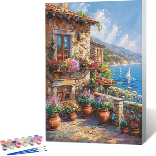 Meer Malen Nach Zahlen Landschaft Malen Nach Zahlen Erwachsene Rahmenlos Paint by Numbers Kit, DIY Malen Nach Zahlen Kinder mit Pinseln und Acrylfarben, für Geschenke und Heimdekoration 100x135 cm Z-9 von Zgcoyeo