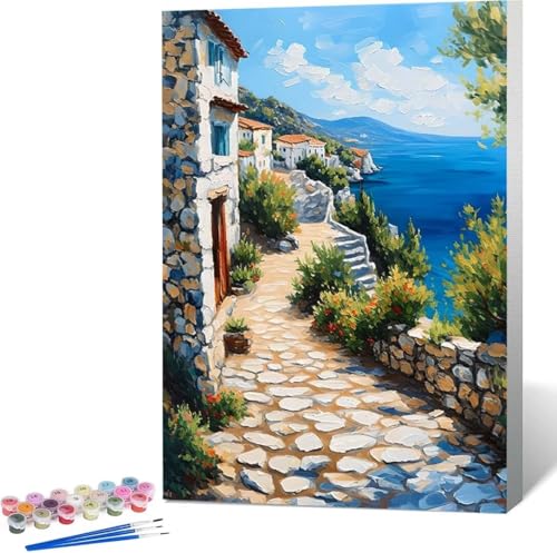 Meer Malen Nach Zahlen Landschaft Malen Nach Zahlen Erwachsene Rahmenlos Paint by Numbers Kit, DIY Malen Nach Zahlen Kinder mit Pinseln und Acrylfarben, für Geschenke und Heimdekoration 60x80 cm 0-4 von Zgcoyeo