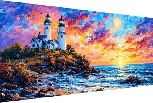 Meer Malen Nach Zahlen Leuchtturm Malen Nach Zahlen Erwachsene Gerahmt Paint by Numbers, mit Pinseln und Acrylfarben Leinwand Art Kits Paint by Numbers Adult Home Haus Deko Geschenke 100x200cm -80rY von Zgcoyeo