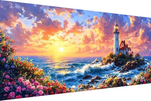 Meer Malen Nach Zahlen Leuchtturm Malen Nach Zahlen Erwachsene Rahmenlos Paint by Numbers, mit Pinseln und Acrylfarben Leinwand Art Kits Paint by Numbers Adult Home Haus Deko Geschenke 100x200cm -34yP von Zgcoyeo