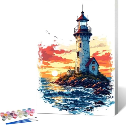 Meer Malen Nach Zahlen Leuchtturm Malen Nach Zahlen Erwachsene Rahmenlos Paint by Numbers Kit, DIY Malen Nach Zahlen Kinder mit Pinseln und Acrylfarben, für Geschenke und Heimdekoration 100x135 cm 3-9 von Zgcoyeo