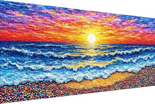 Meer Malen Nach Zahlen Sonnenuntergang Malen Nach Zahlen Erwachsene Gerahmt Paint by Numbers, mit Pinseln und Acrylfarben Leinwand Kits Paint by Numbers Adult Home Haus Deko Geschenke 80x160cm -35r9 von Zgcoyeo