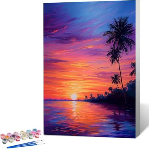 Meer Malen Nach Zahlen Sonnenuntergang Malen Nach Zahlen Erwachsene Rahmenlos Paint by Numbers Kit, DIY Malen Nach Zahlen Kinder mit Pinseln und Acrylfarben, Geschenke und Heimdekoration 30x40 cm S-0 von Zgcoyeo