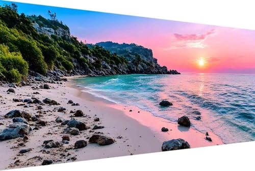 Meer Malen Nach Zahlen Strand Malen Nach Zahlen Erwachsene Gerahmt Paint by Numbers, mit Pinseln und Acrylfarben Leinwand Kits Paint by Numbers Adult für Geschenke und Home Haus Deko 100x200cm -71rQ von Zgcoyeo