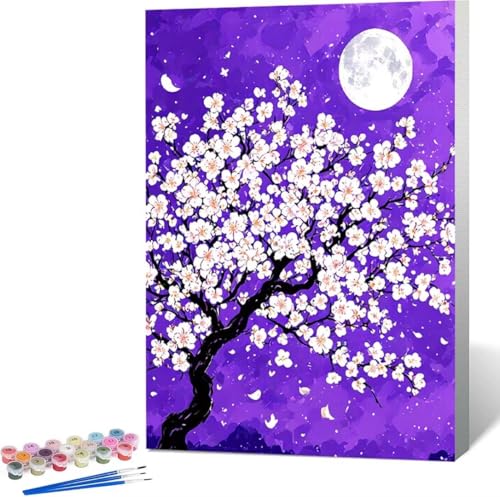 Mond Malen Nach Zahlen Baum Malen Nach Zahlen Erwachsene Rahmenlos Paint by Numbers Kit, DIY Malen Nach Zahlen Kinder mit Pinseln und Acrylfarben, für Geschenke und Heimdekoration 100x135 cm 9-1 von Zgcoyeo