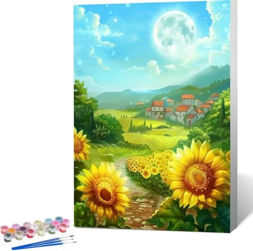 Mond Malen Nach Zahlen Blume Malen Nach Zahlen Erwachsene Rahmenlos Paint by Numbers Kit, DIY Malen Nach Zahlen Kinder mit Pinseln und Acrylfarben, für Geschenke und Heimdekoration 100x135 cm B-Y von Zgcoyeo