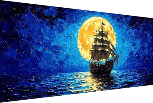 Mond Malen Nach Zahlen Boot Malen Nach Zahlen Erwachsene Rahmenlos Paint by Numbers, mit Pinseln und Acrylfarben Leinwand Kits Paint by Numbers Adult für Geschenke und Home Haus Deko 60x120cm -11rI von Zgcoyeo