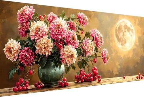 Mond Malen Nach Zahlen Erwachsene Rahmenlos Blume Malen Nach Zahlen Klein 30x60cm Paint by Numbers Adult mit Acrylfarben Set und 4 Pinsel Ölgemälde Leinwand Bastelset Geschenke und Heimdekoration -7yM von Zgcoyeo