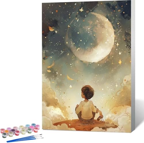 Mond Malen Nach Zahlen Karikatur Malen Nach Zahlen Erwachsene Rahmenlos Paint by Numbers Kit, DIY Malen Nach Zahlen Kinder mit Pinseln und Acrylfarben, für Geschenke und Heimdekoration 100x135 cm 8-Y von Zgcoyeo