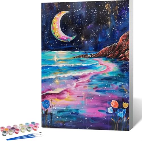 Mond Malen Nach Zahlen Sternenhimmel Malen Nach Zahlen Erwachsene Rahmenlos Paint by Numbers Kit, DIY Malen Nach Zahlen Kinder mit Pinseln und Acrylfarben, Geschenke und Heimdekoration 100x135 cm 5-7 von Zgcoyeo