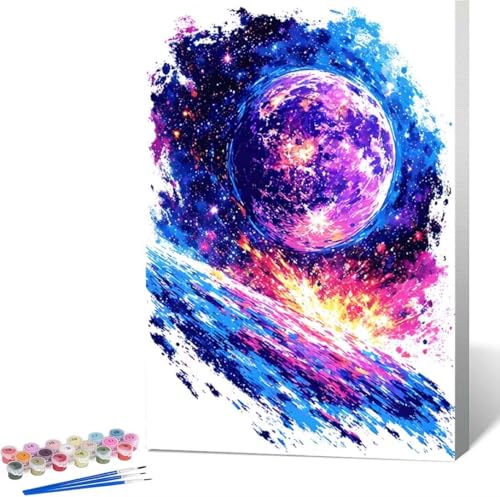 Mond Malen Nach Zahlen Sternenhimmel Malen Nach Zahlen Erwachsene Rahmenlos Paint by Numbers Kit, DIY Malen Nach Zahlen Kinder mit Pinseln und Acrylfarben, Geschenke und Heimdekoration 60x80 cm 2-5 von Zgcoyeo